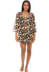 V-NECK BELL SLEEVE TUNIC - CHEVRON PRINT